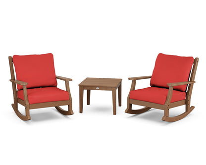 Country Living Wovendale 3-Piece Deep Seating Rocker Set in Teak / Crimson Linen