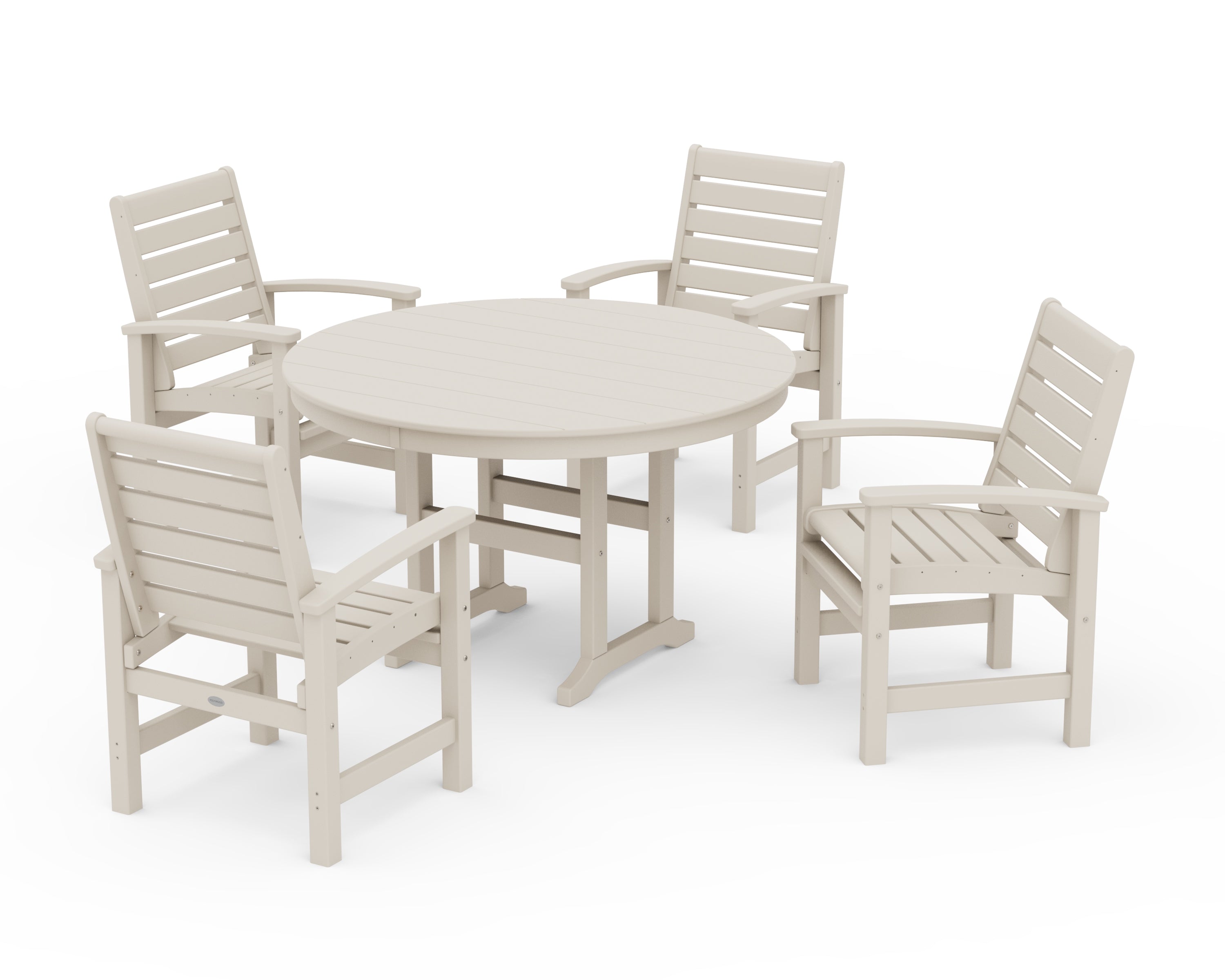 POLYWOOD® Signature 5-Piece Round Farmhouse Dining Set in Sand