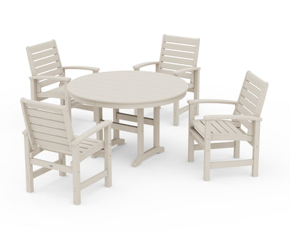 POLYWOOD® Signature 5-Piece Round Farmhouse Dining Set in Sand