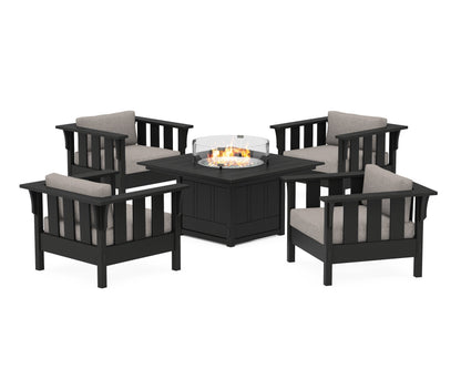 Martha Stewart by POLYWOOD® Acadia 5-Piece Deep Seating Set with Fire Pit Table in Black / Weathered Tweed