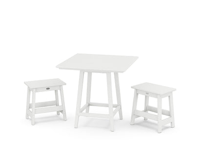 POLYWOOD® Modern Studio Stool 3-Piece Square Bistro Set in White