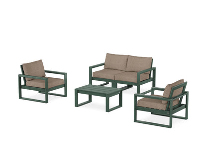 POLYWOOD® EDGE Sectional 4-Piece Deep Seating Set with Loveseat in Green / Spiced Burlap