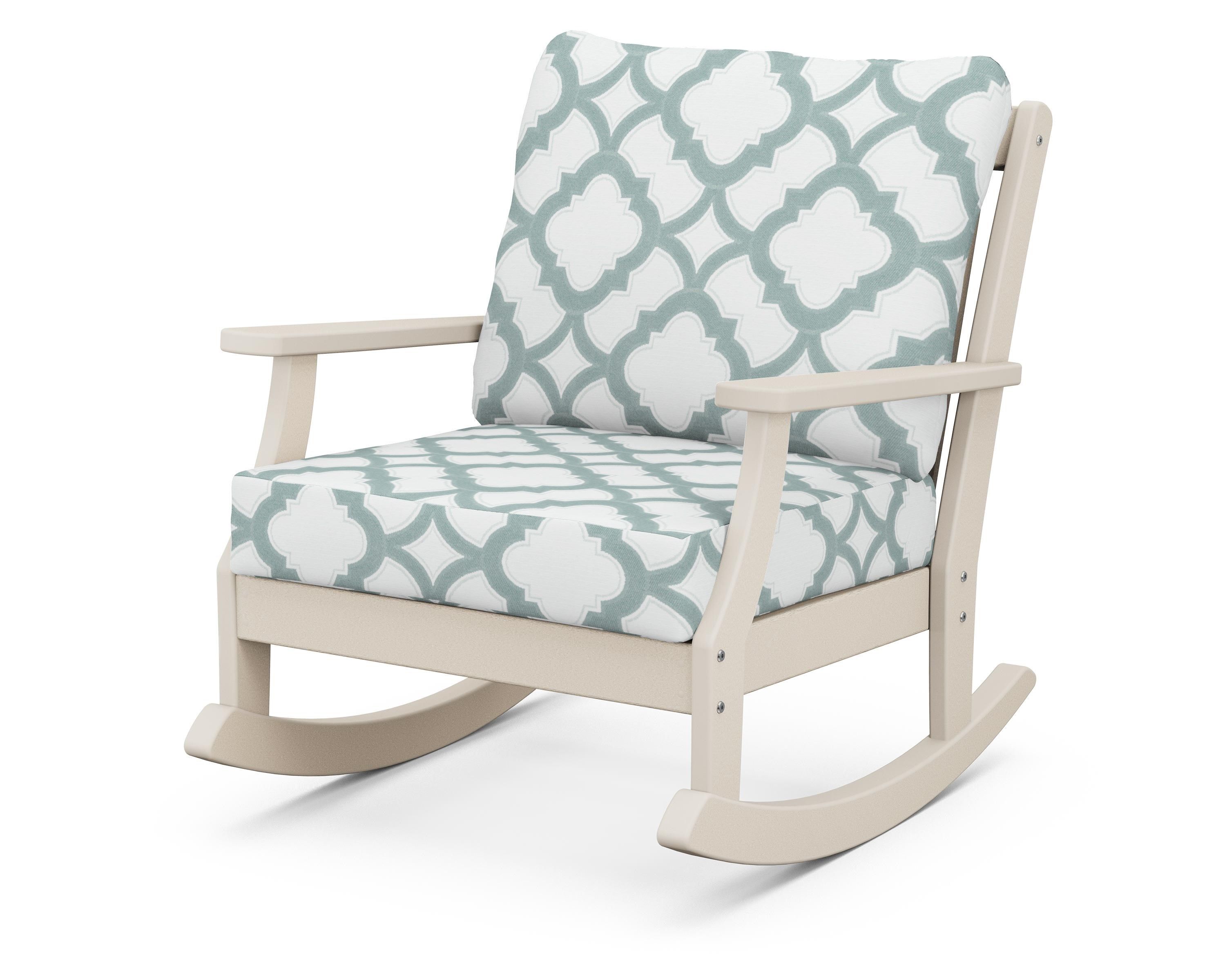 POLYWOOD® Braxton Deep Seating Rocking Chair in Sand / Trellis Glacier Spa