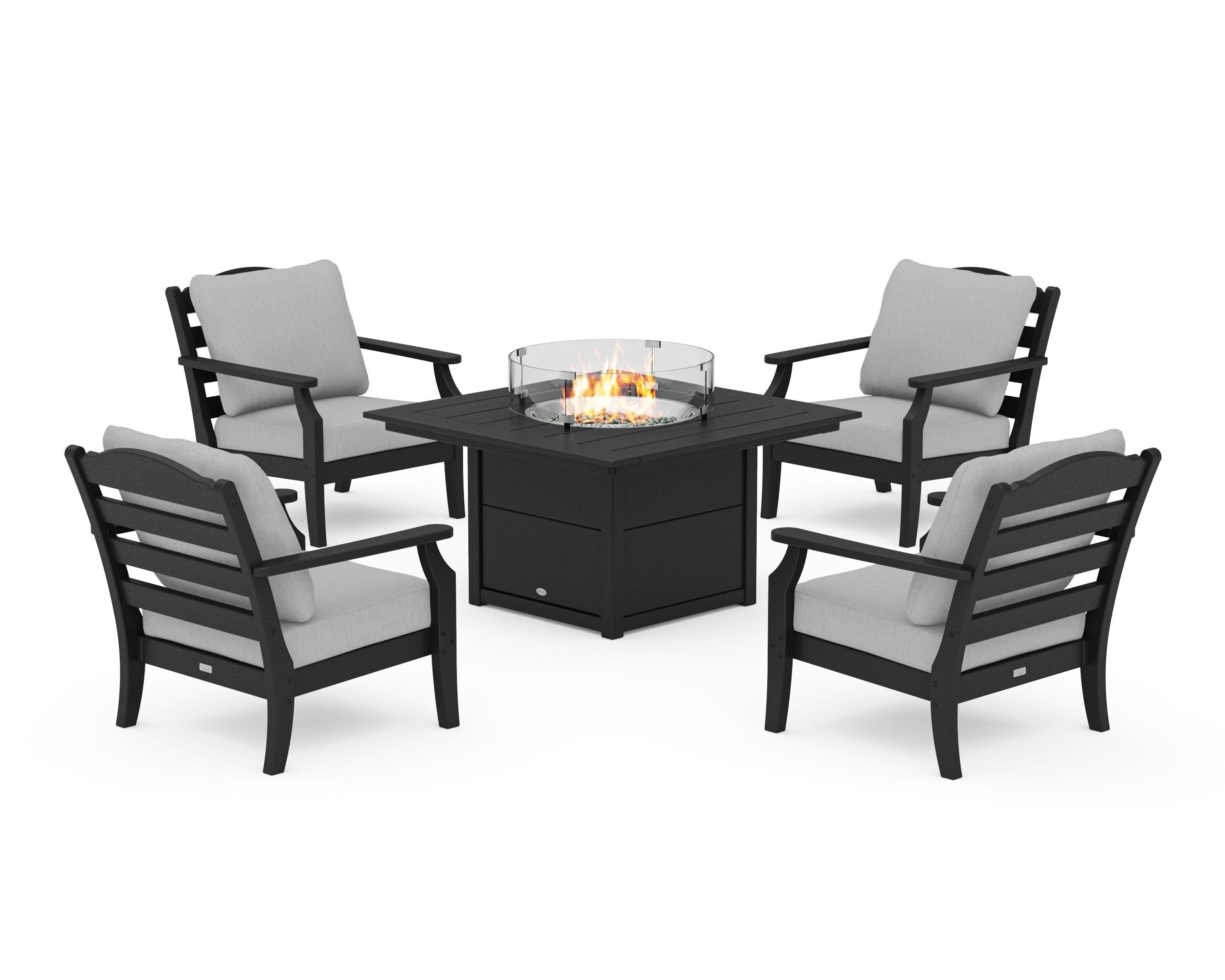 Draper James™ by  POLYWOOD® Savannah 5-Piece Deep Seating Set with Fire Pit Table in Black / Granite