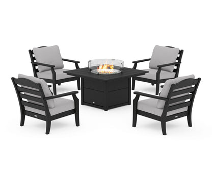 Draper James™ by  POLYWOOD® Savannah 5-Piece Deep Seating Set with Fire Pit Table in Black / Granite