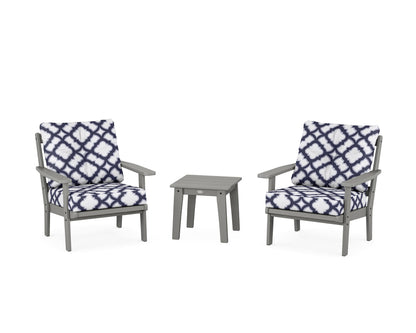 POLYWOOD® Prairie 3-Piece Deep Seating Set in Slate Grey / Trellis Navy
