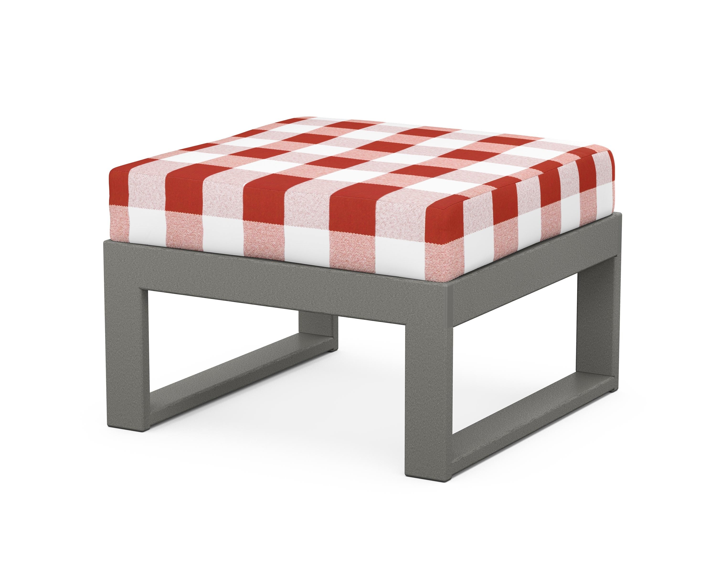 Unbranded Modular Ottoman - Modern in Slate Grey / Buffalo Plaid Crimson