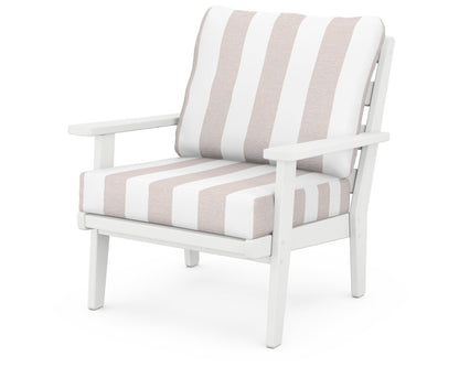 POLYWOOD® Grant Park Deep Seating Chair in White / Cabana Stripe Dune Burlap