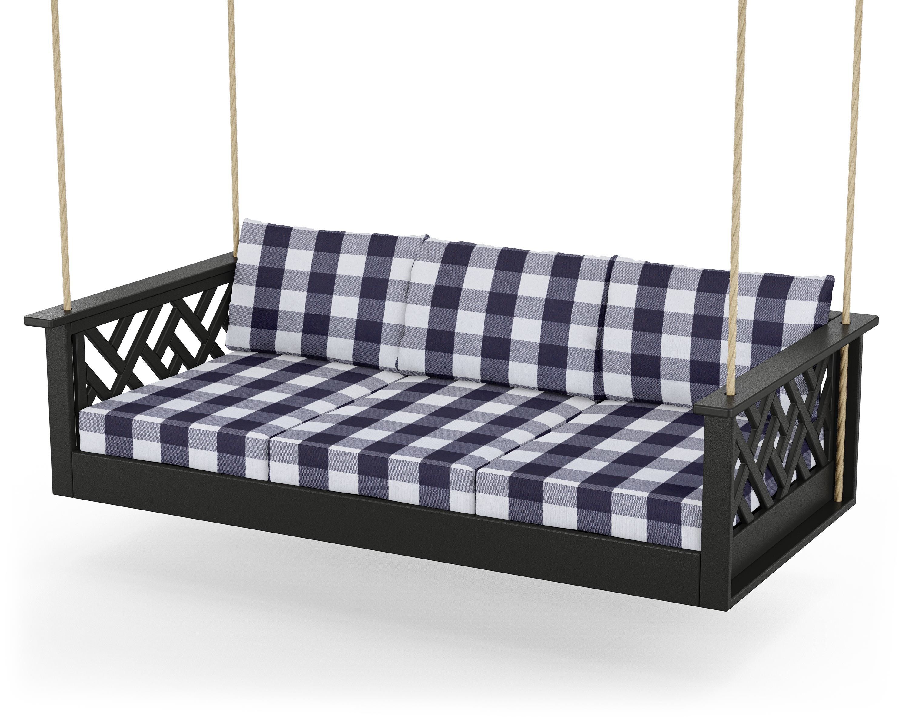 POLYWOOD® Chippendale Daybed Swing in Black / Buffalo Plaid Navy