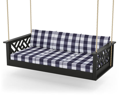 POLYWOOD® Chippendale Daybed Swing in Black / Buffalo Plaid Navy