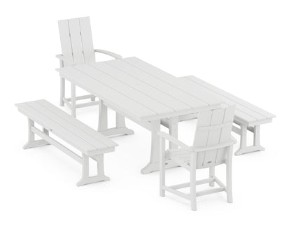 POLYWOOD® Modern Adirondack 5-Piece Farmhouse Dining Set With Trestle Legs in White