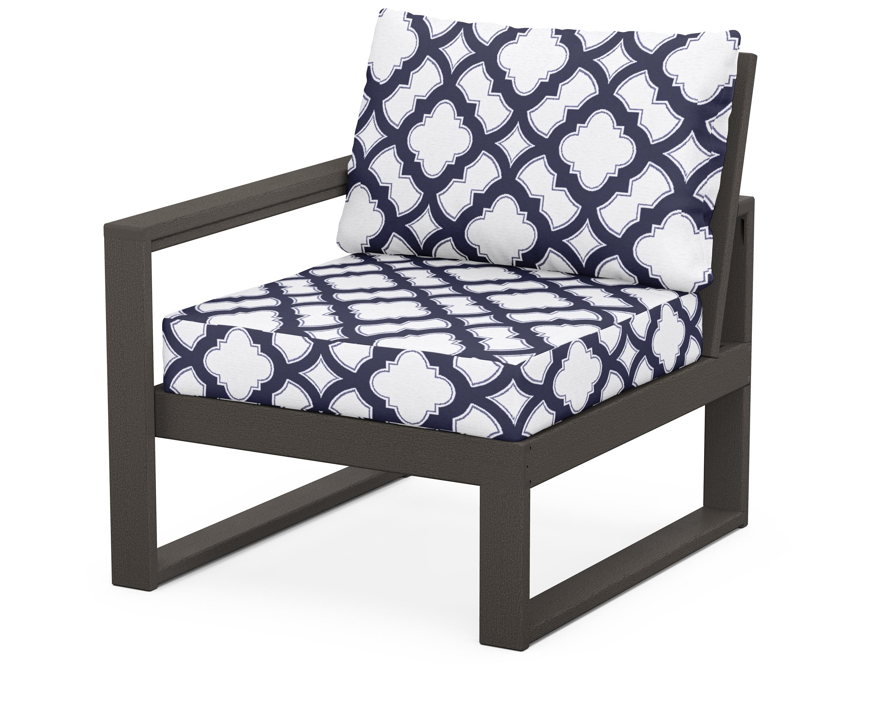POLYWOOD® EDGE Modular Left Arm Chair in Vintage Coffee / Trellis Navy