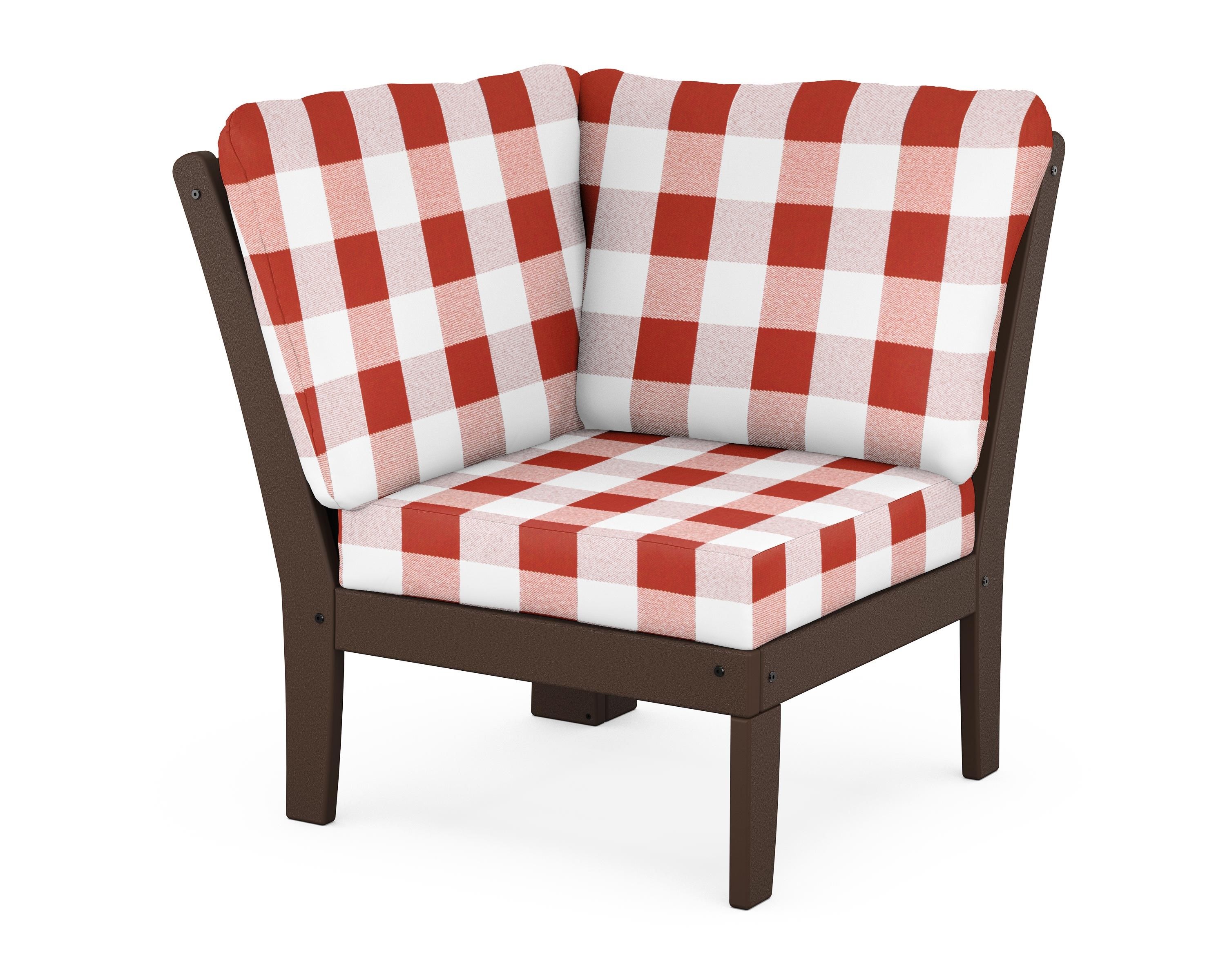 POLYWOOD® Braxton Modular Corner Chair in Mahogany / Buffalo Plaid Crimson
