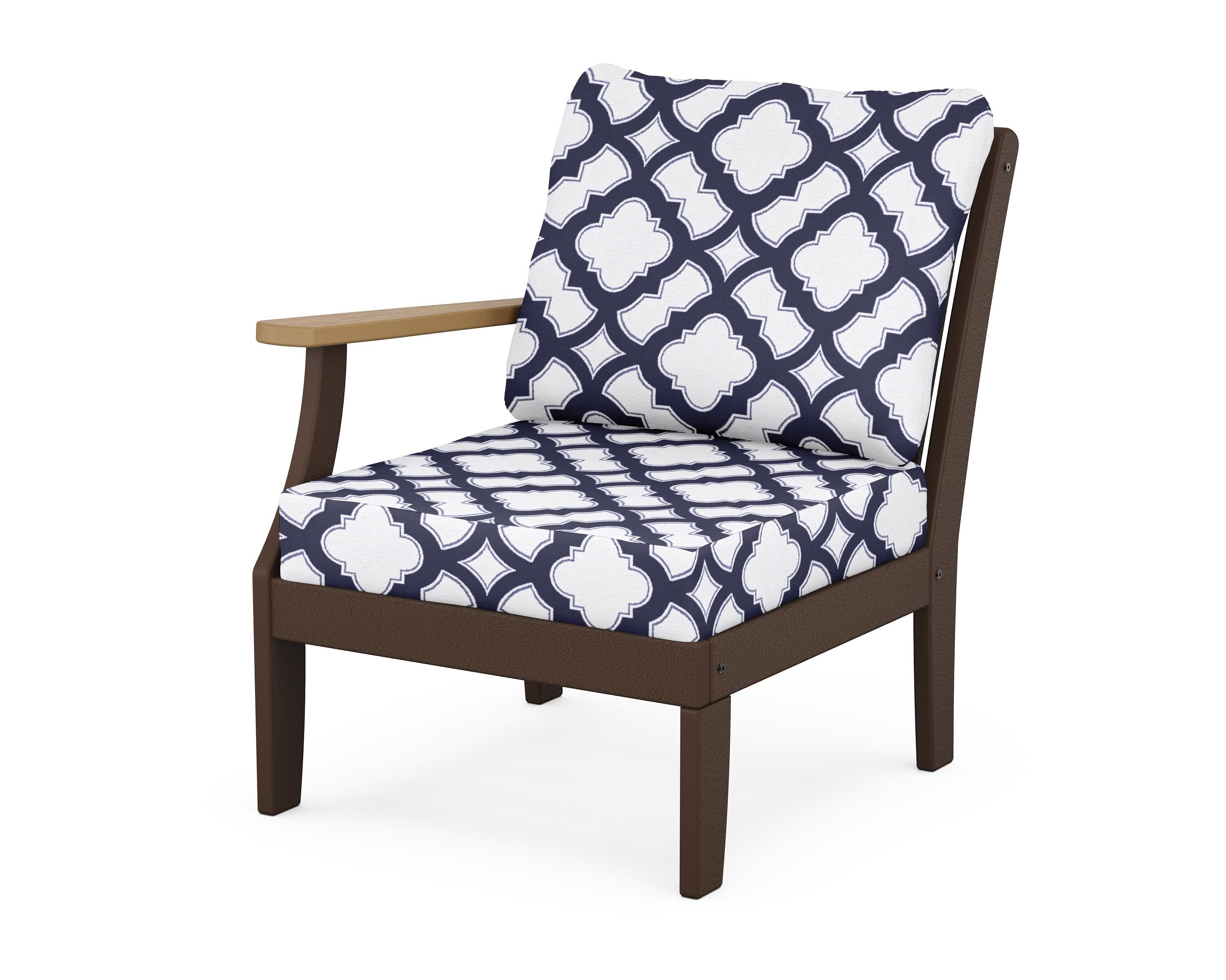 POLYWOOD® Braxton Modular Left Arm Chair in Mahogany / Natural / Trellis Navy