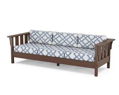 Martha Stewart by POLYWOOD® Acadia Deep Seating Sofa in Mahogany / Trellis Sky Blue