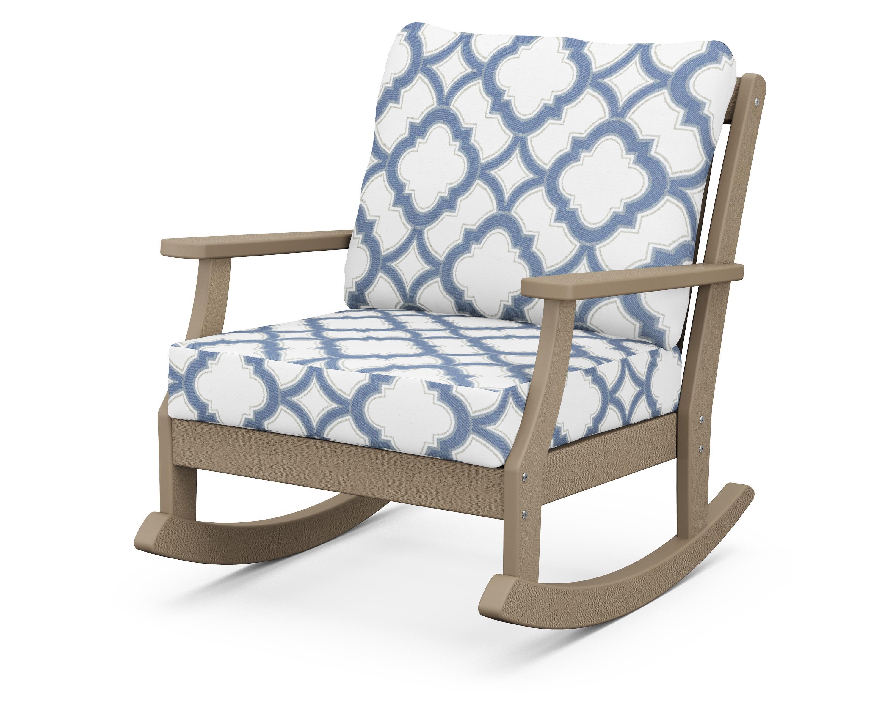 POLYWOOD® Braxton Deep Seating Rocking Chair in Vintage Sahara / Trellis Sky Blue