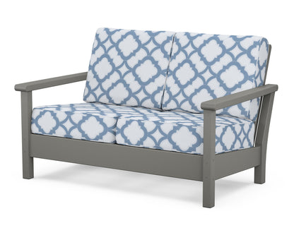 POLYWOOD® Harbour Deep Seating Loveseat in Slate Grey / Trellis Sky Blue