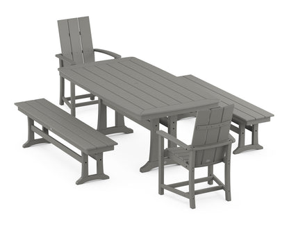 POLYWOOD® Modern Adirondack 5-Piece Dining Set with Trestle Legs in Slate Grey