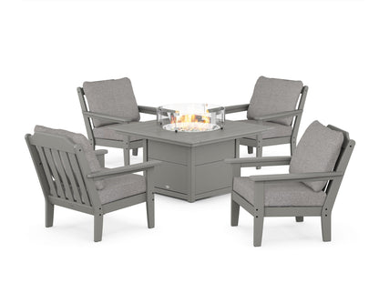 Country Living Cottage 5-Piece Deep Seating Set with Fire Pit Table in Slate Grey / Grey Mist