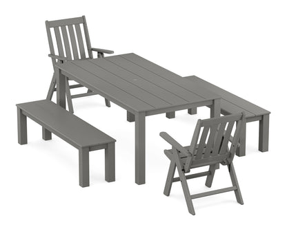 POLYWOOD® Vineyard Folding Chair 5-Piece Parsons Dining Set with Benches in Slate Grey