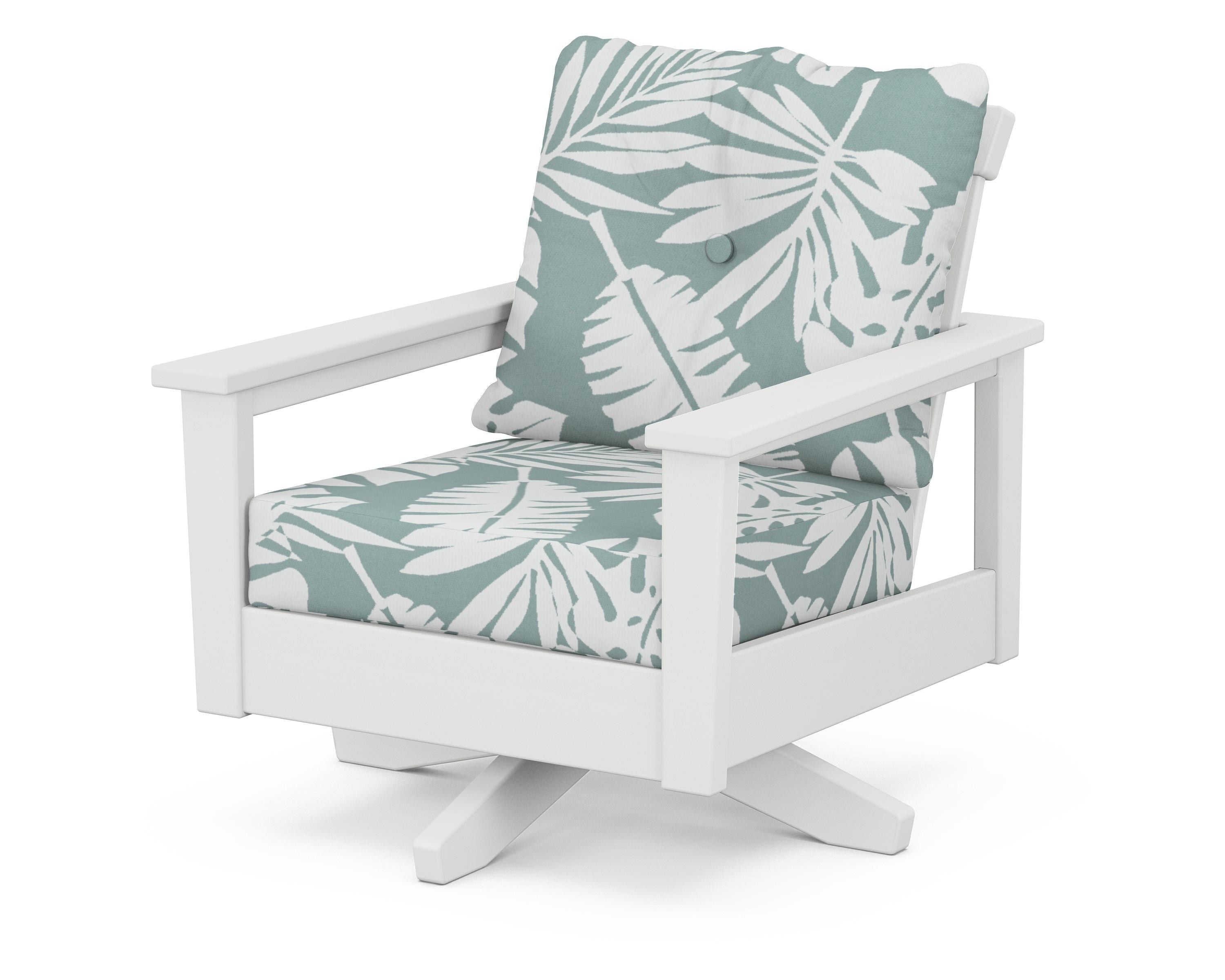 POLYWOOD® Prescott Deep Seating Swivel Chair in White / Leaf Glacier Spa