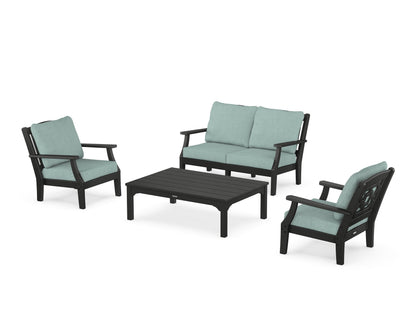 Martha Stewart by POLYWOOD® Chinoiserie 4-Piece Deep Seating Set with Loveseat in Black / Glacier Spa