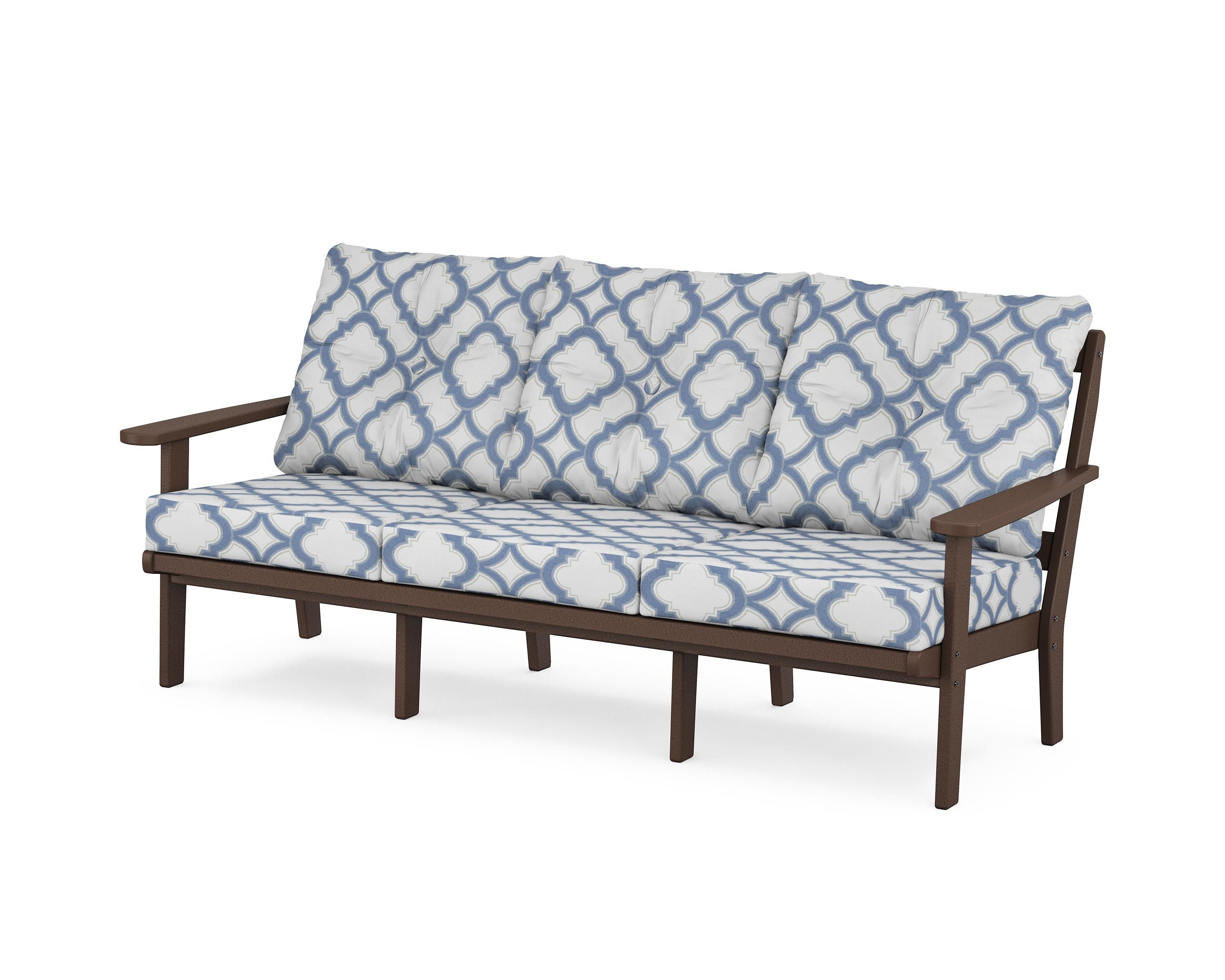 POLYWOOD® Mission Deep Seating Sofa in Mahogany / Trellis Sky Blue