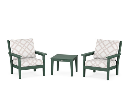 POLYWOOD® Chippendale 3-Piece Deep Seating Set in Green / Trellis Dune Burlap