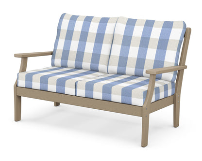 POLYWOOD® Braxton Deep Seating Loveseat in Vintage Sahara / Buffalo Plaid Sky Blue