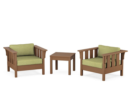 Martha Stewart by POLYWOOD® Acadia 3-Piece Deep Seating Set in Teak / Chartreuse Boucle