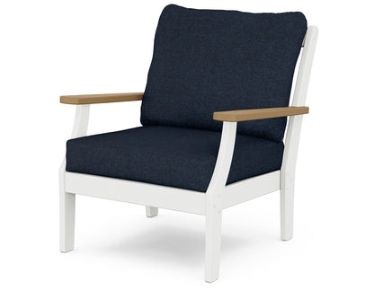 POLYWOOD® Braxton Deep Seating Chair in White / Natural / Marine Indigo
