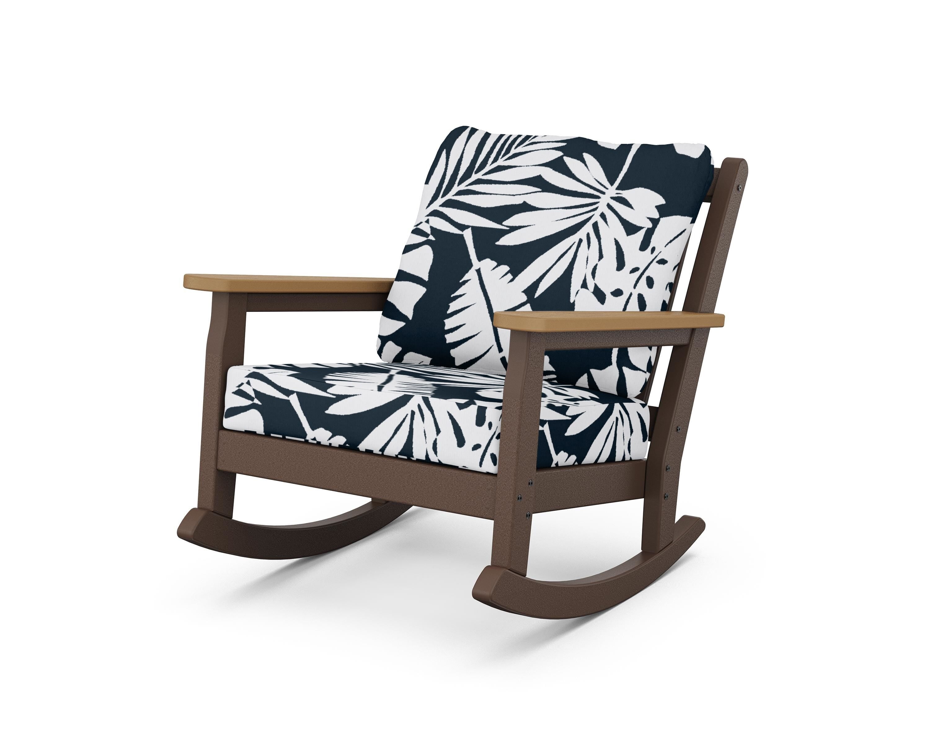 POLYWOOD® Chippendale Deep Seating Rocking Chair in Mahogany / Natural / Leaf Marine Indigo