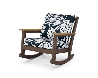 POLYWOOD® Chippendale Deep Seating Rocking Chair in Mahogany / Natural / Leaf Marine Indigo