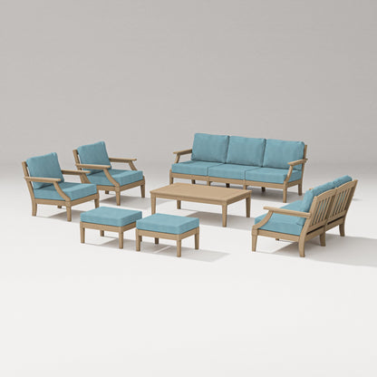 PW Designer Series Estate 7-Piece Lounge Sofa Set in Vintage Sahara / Lattice Sky Blue