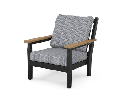 POLYWOOD® Chippendale Deep Seating Chair in Black / Natural / Houndstooth Sky Blue