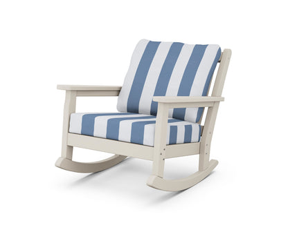 POLYWOOD® Chippendale Deep Seating Rocking Chair in Sand / Cabana Stripe Sky Blue