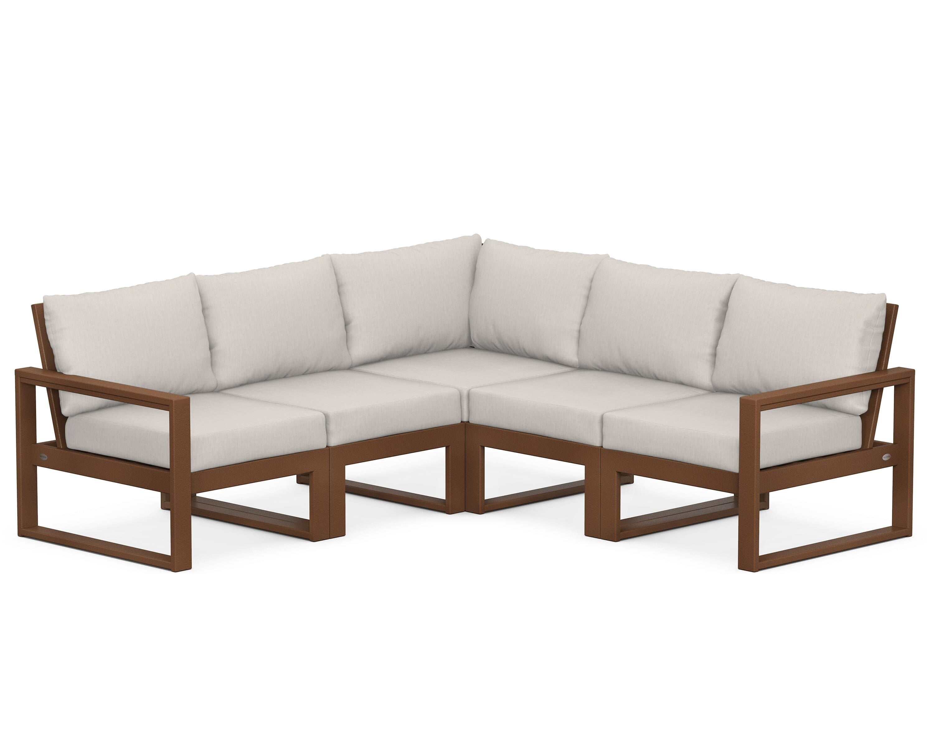 POLYWOOD® EDGE 5-Piece Modular Deep Seating Set in Teak / Cast Ash