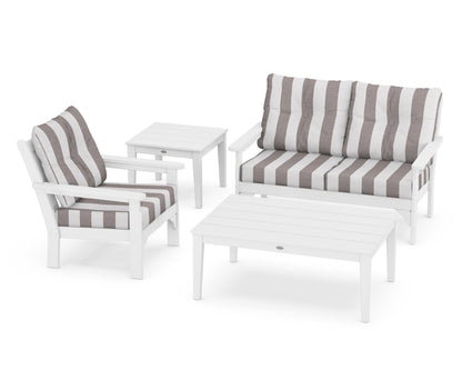 POLYWOOD® Vineyard 4-Piece Deep Seating Set in White / Cabana Stripe Grey Mist
