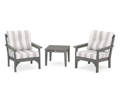 POLYWOOD® Vineyard 3-Piece Deep Seating Set in Slate Grey / Cabana Stripe Dune Burlap