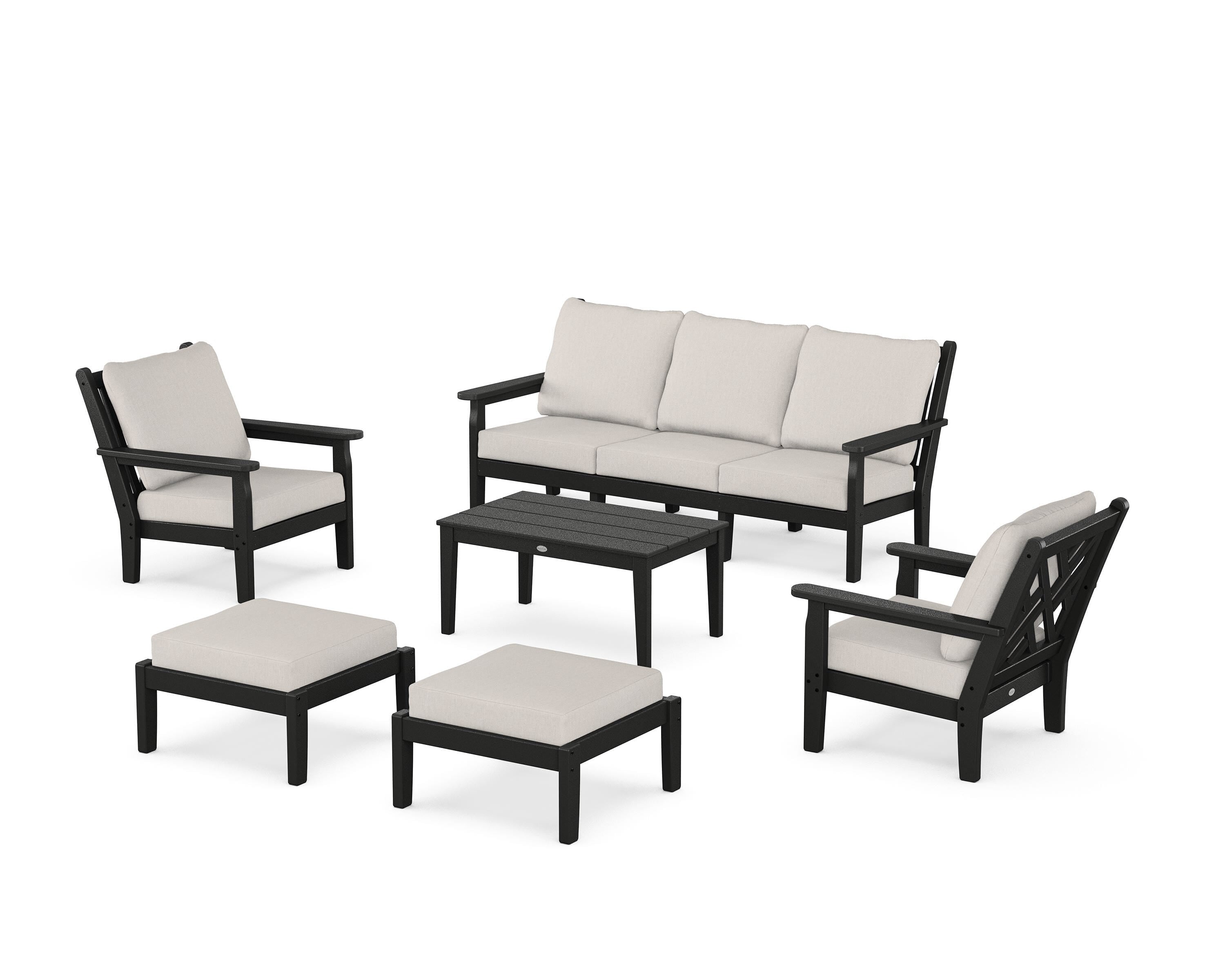 POLYWOOD® Chippendale 6-Piece Lounge Sofa Set in Black / Cast Ash