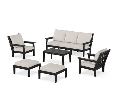 POLYWOOD® Chippendale 6-Piece Lounge Sofa Set in Black / Cast Ash