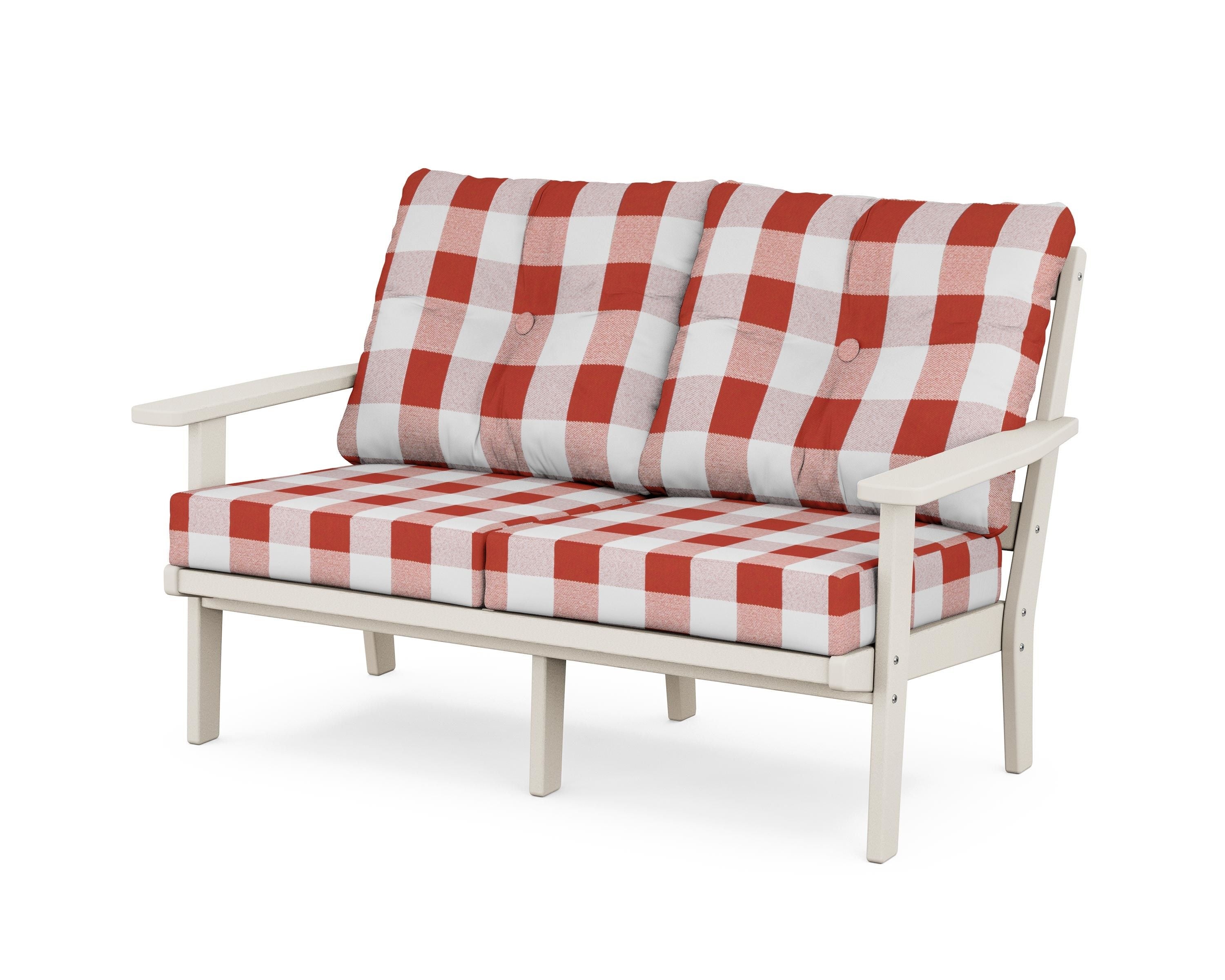 POLYWOOD® Oxford Deep Seating Loveseat in Sand / Buffalo Plaid Crimson
