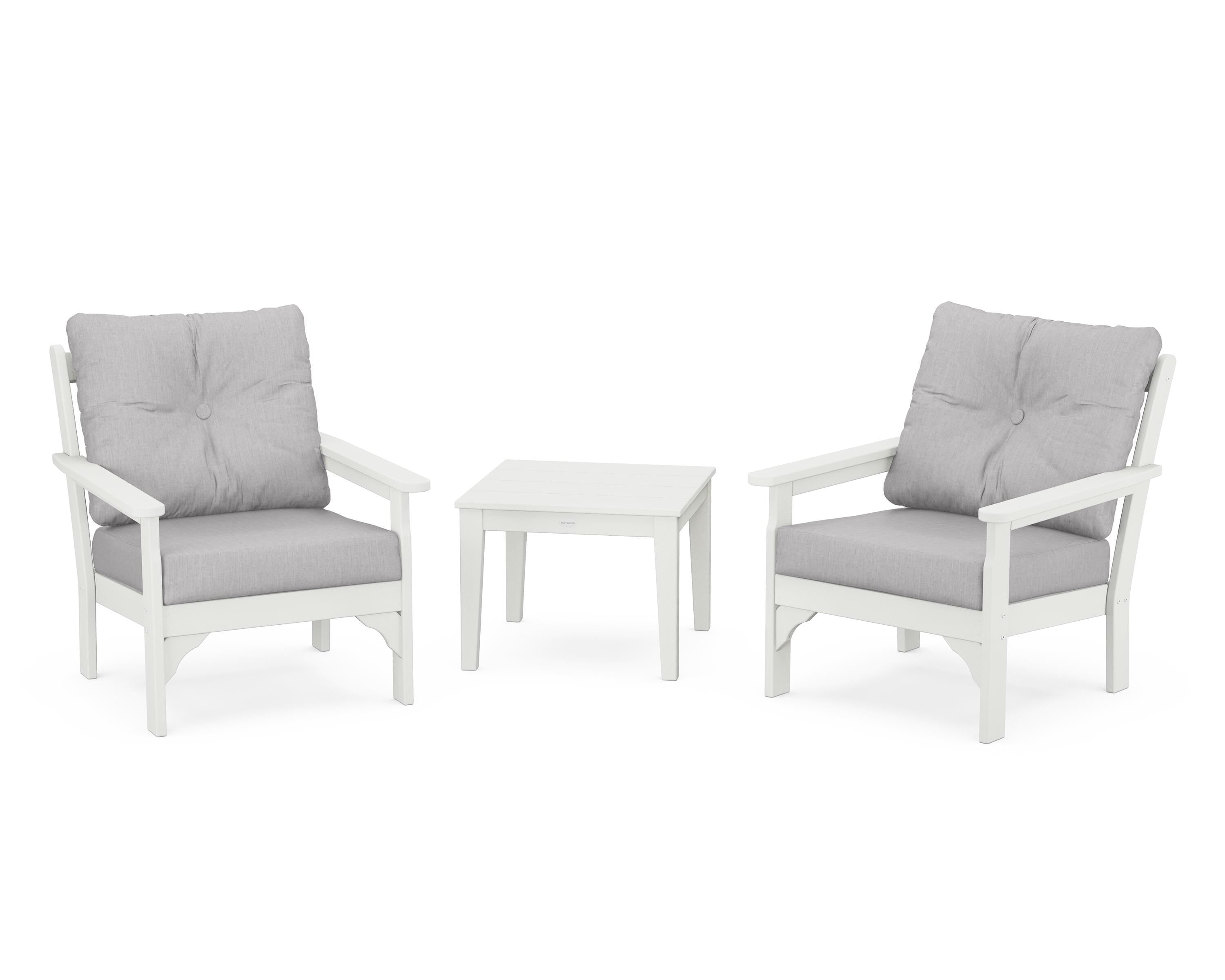 POLYWOOD® Vineyard 3-Piece Deep Seating Set in Vintage White / Granite