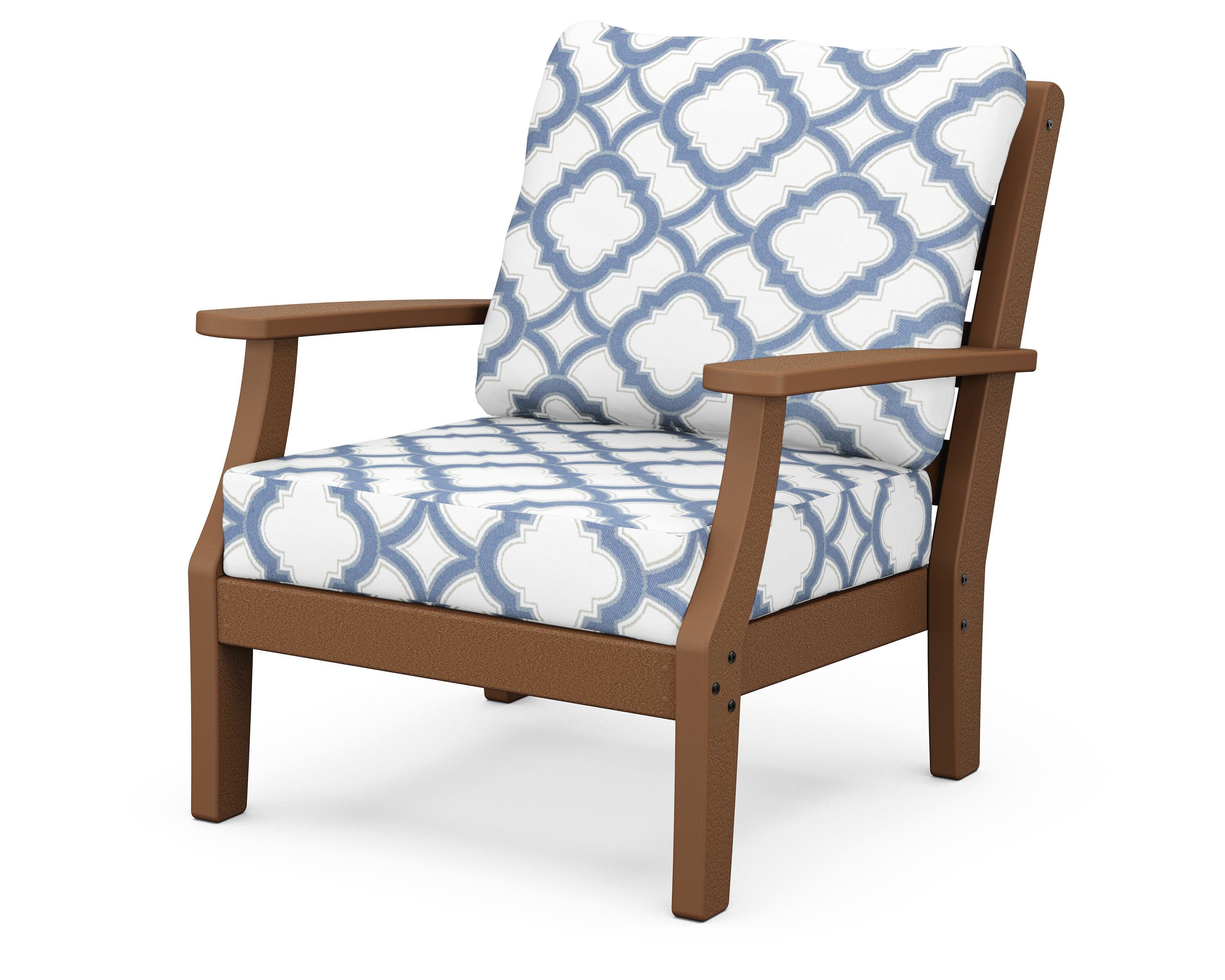 POLYWOOD® Chesapeake Deep Seating Chair in Teak / Trellis Sky Blue