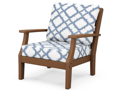 POLYWOOD® Chesapeake Deep Seating Chair in Teak / Trellis Sky Blue