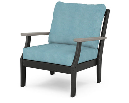 POLYWOOD® Braxton Deep Seating Chair in Black / Driftwood / Lattice Sky Blue