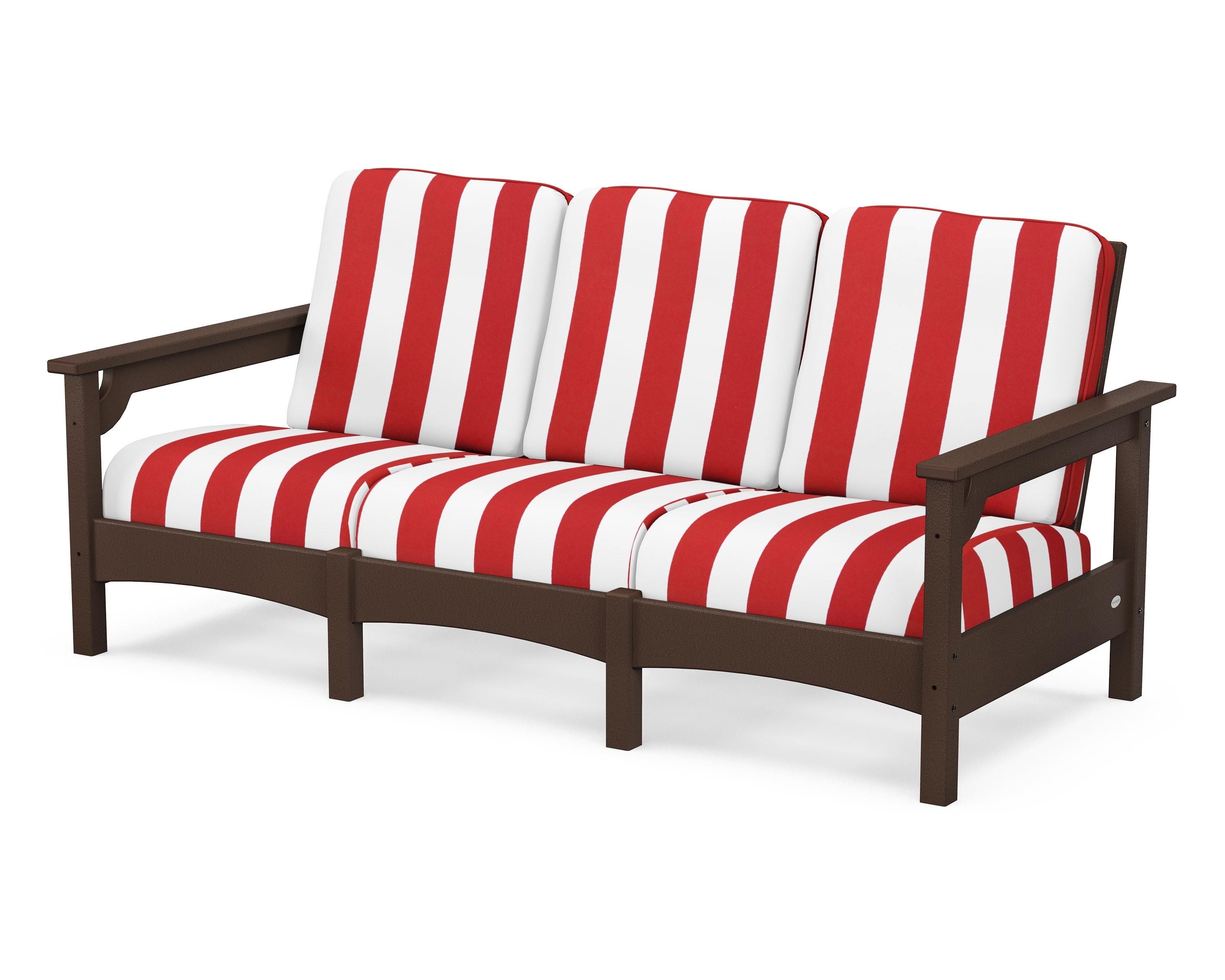 POLYWOOD® Club Sofa in Mahogany / Cabana Stripe Crimson