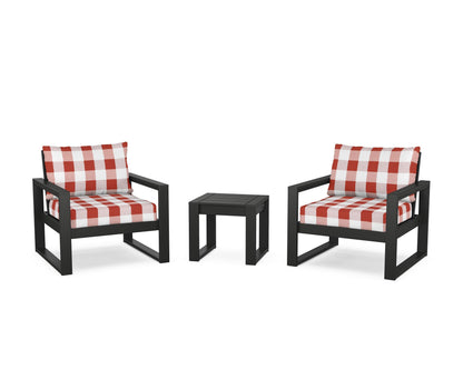 POLYWOOD® EDGE Sectional 3-Piece Deep Seating Set in Black / Buffalo Plaid Crimson