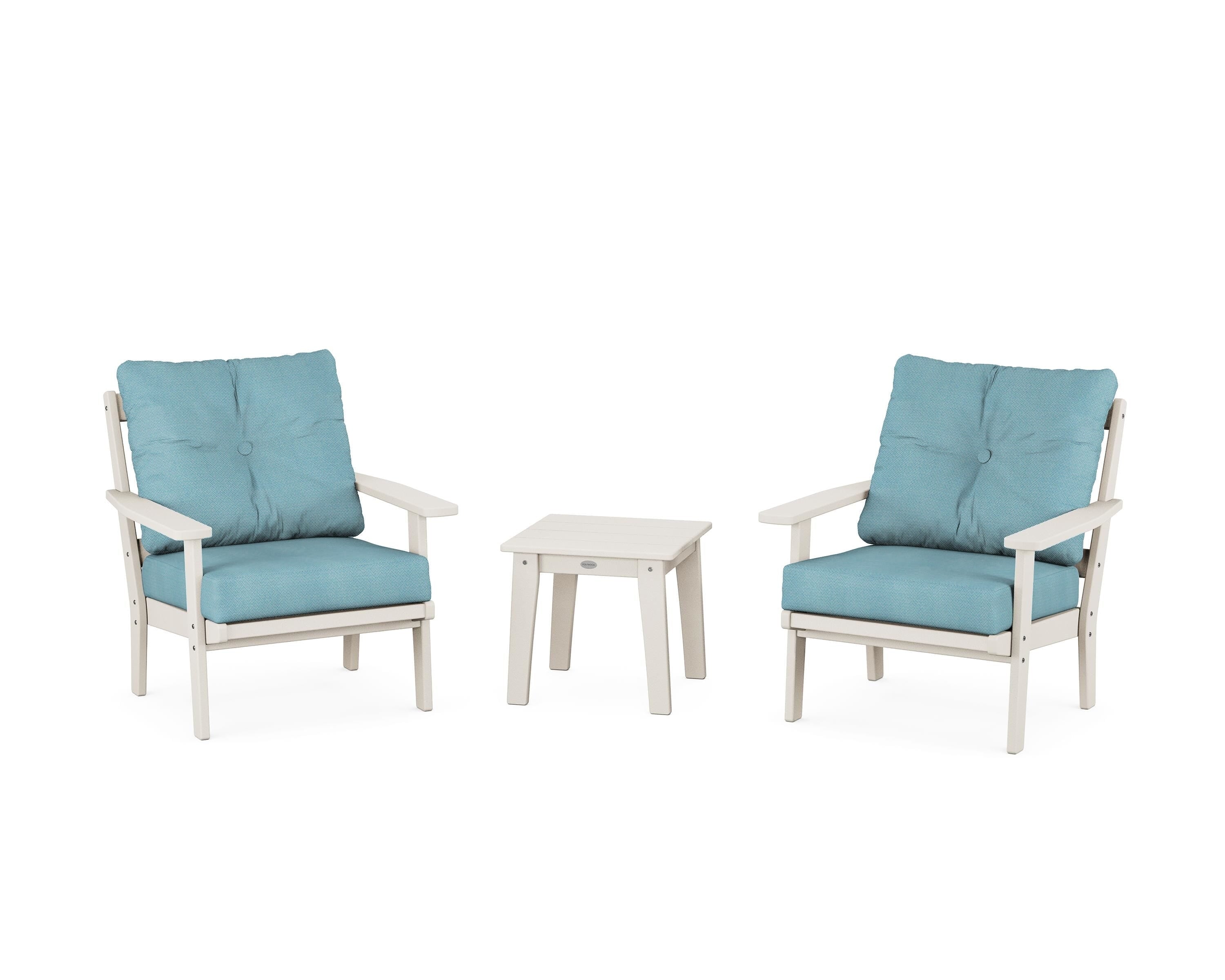 POLYWOOD® Prairie 3-Piece Deep Seating Set in Sand / Lattice Sky Blue