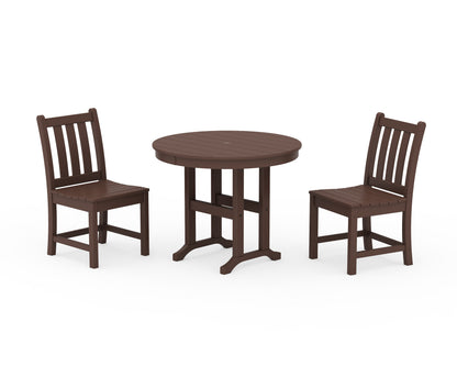 POLYWOOD® Traditional Garden Side Chair 3-Piece Round Dining Set in Mahogany